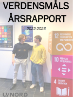 Verdensmåls Årsrapport 2022-23 Cover med elever ved verdensmåls-kasser